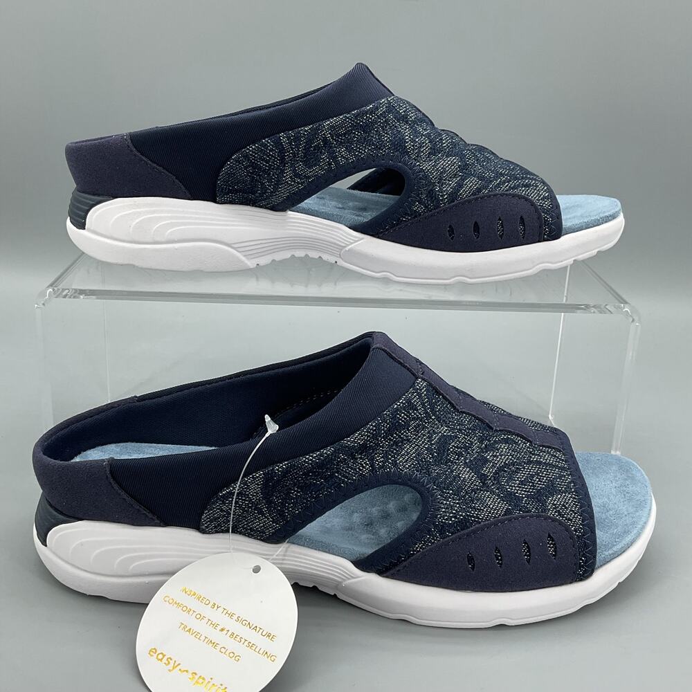 NEW Easy Spirit Women’s Traciee Floral Slide Sandals Dark Blue Size 6.5M